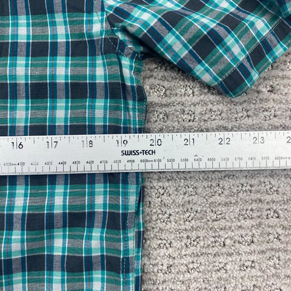 Billabong Shirt Men Medium M Teal Gray Plaid Button Down Chest Pocket Casual - Picture 6 of 7